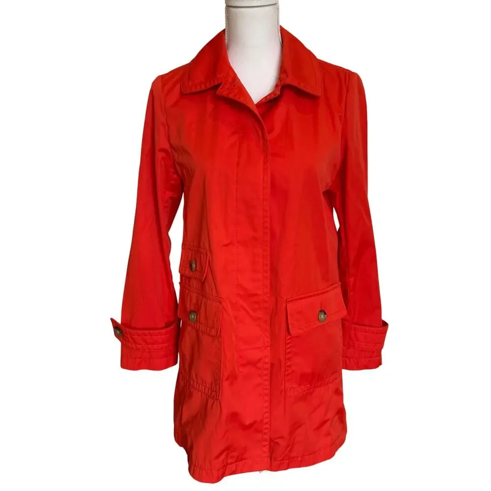 Talbots Coat Modern Mac Petite Size 6 Orange Trench Coat Rain Jacket Pockets